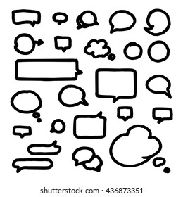 Set of heavy bold black hand-drawn talking bubbles isolated on white background. Communication, speech and thoughts vector signs collection