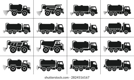 Set of heavy construction dumper truck flat icons