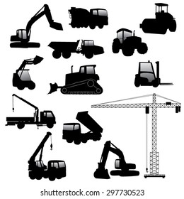 Set of Heavy Construction Machines and Equipment. Vector Illustration