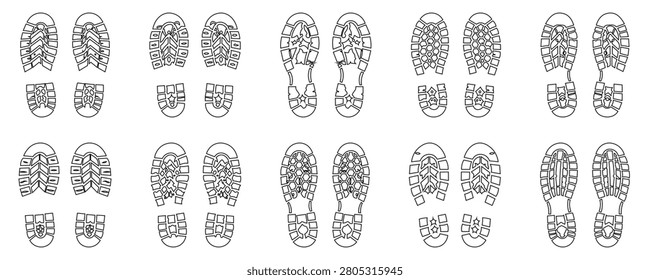 Set of heavy duty footmark rough industrial look, with journey concept.