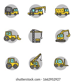 Conjunto de iconos de equipo pesado en color lineal. Ilustración vectorial de equipo pesado aislada en fondo blanco