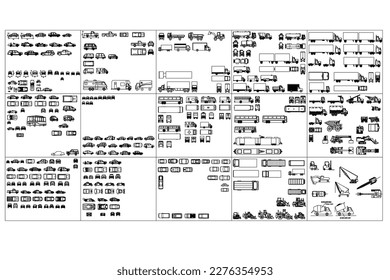 Set of heavy equipment vector vehicles for architect illustration design needs, vector assets