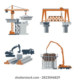 Set of heavy machinery working on a large infrastructure project