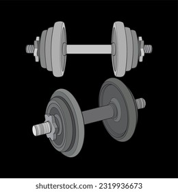 Set of Heavy sport dumbbell for gymnastics, vector Heavy sport dumbbell isolated with black background.
