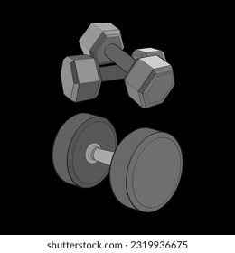 Set of Heavy sport dumbbell for gymnastics, vector Heavy sport dumbbell isolated with black background.
