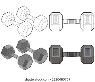 Set of Heavy sport dumbbell for gymnastics, vector Heavy sport dumbbell isolated with white background.
