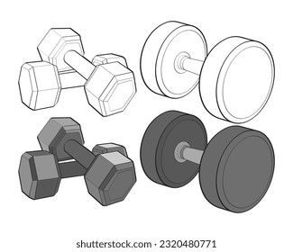 Set of Heavy sport dumbbell for gymnastics, vector Heavy sport dumbbell isolated with white background.
