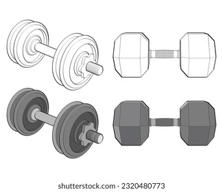 Set of Heavy sport dumbbell for gymnastics, vector Heavy sport dumbbell isolated with white background.
