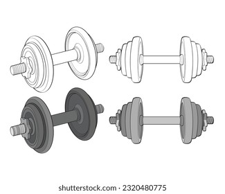 Set of Heavy sport dumbbell for gymnastics, vector Heavy sport dumbbell isolated with white background.
