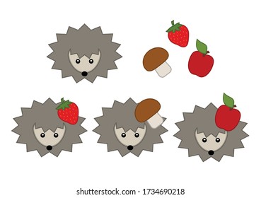 Set of hedgehog  in cartoon style.  Concept for preschool activity for children, card for kids.  Vector illustration