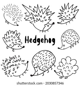 Set of hedgehogs on white background. Vector hand-drawn doodle illustration.