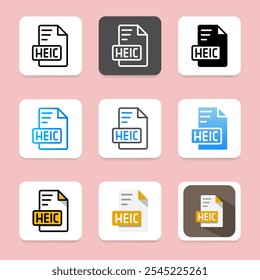 Set heic file format icons. extension, document file type and archive. Can be used for websites, UI and interface.