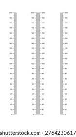 Set of height chart scales in centimeters from 0 to 200 cm, ideal for growth charts, education, infographics, and measurement concepts.