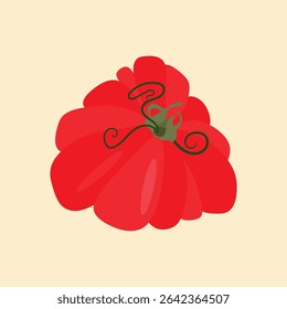 Set of heirloom tomatoes with green stems different shapes. Flat vector illustration isolated on light background. Colorful vegetable variety. Healthy eating and organic farming concept