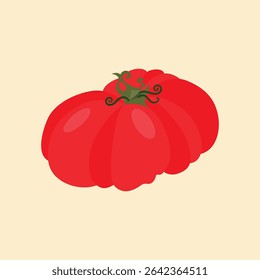 Set of heirloom tomatoes with green stems different shapes. Flat vector illustration isolated on light background. Colorful vegetable variety. Healthy eating and organic farming concept