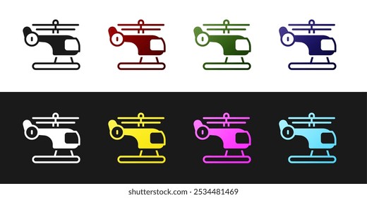 Set Helicopter aircraft vehicle icon isolated on black and white background.  Vector