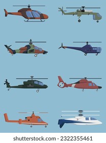 Set of helicopter. Colored vector illustration.