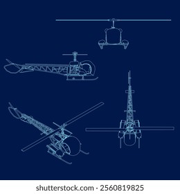 The set of helicopter contour. Vector illustration