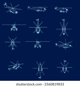 The set of helicopter contour. Vector illustration