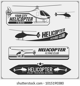 Set of helicopter emblems, labels, badges and design elements.