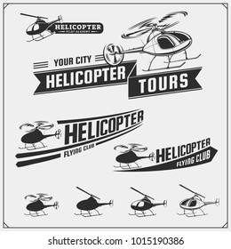 Set of helicopter emblems, labels, badges and design elements.