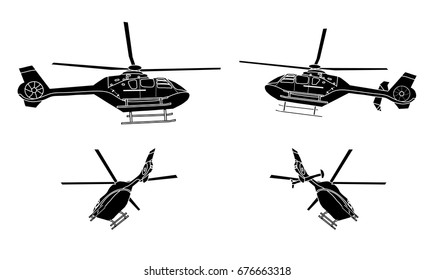 Set of helicopter silhouettes with highlighted features