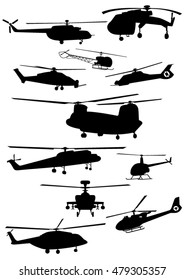 Set of Helicopter Silhouettes - Vector Image