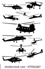 Set of Helicopter Silhouettes - Vector Image