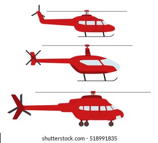 Set of helicopters in flat style. Helicopter icon isolated. Propelled vehicle. Vector illustration.