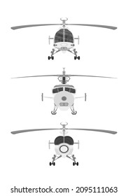 Set helicopters front view isolated on white background.