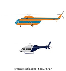 Set of helicopters. Helicopter icon isolated. Vector flat  illustration.