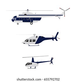 Set of helicopters. Helicopter icon isolated. Vector flat illustration