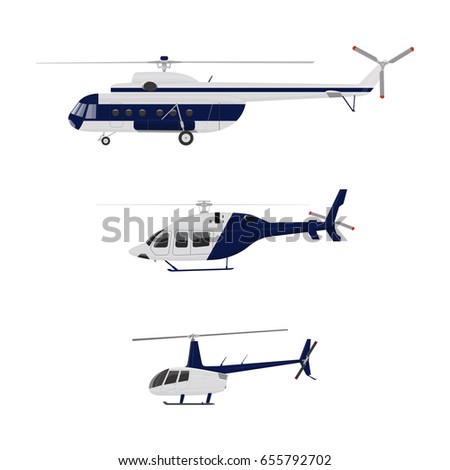 Set of helicopters. Helicopter icon isolated. Vector flat illustration