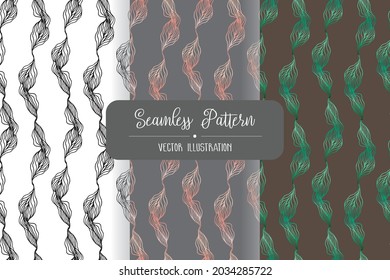 Set of helix line swirl seamless pattern black, pink, and green. Vector illustration.