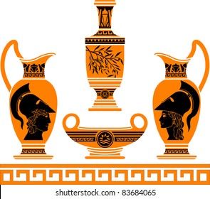 set of hellenic vases. stencils. vector illustration