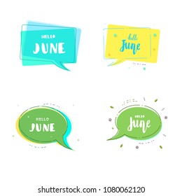 Set of Hello June banners. Element for summer graphic design. Vector illustration.