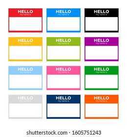 Set Hello my name is label sticker on white background. Vector stock illustration