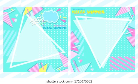 Set of Hello summer : Background vector illustration.
Square size backdrop summer concept , Geometric modern shapes abstract graphic style.
Design for fashion work ,banner ,card ,frame ,web ,social
