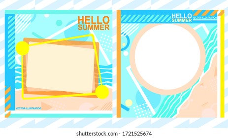 Set of Hello summer : Background vector illustration.
Square size backdrop abstract graphic style and summer concept.
There is space to put text. Design for banne ,web ,social
