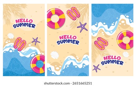 Set of hello summer beach clipart poster template background