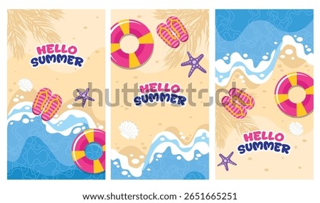Set of hello summer beach clipart poster template background