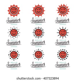 Set of hello summer doodle Cute type font, vector illustration