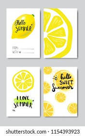 set hello summer lemon badge Isolated Typographic Design Label. Season Holidays lettering for logo,Templates, invitation, greeting card, prints and posters. vector illustration