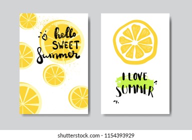 set hello summer lemon badge Isolated Typographic Design Label. Season Holidays lettering for logo,Templates, invitation, greeting card, prints and posters. vector illustration