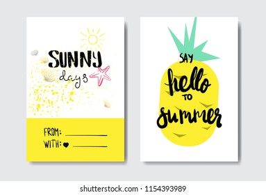 set hello summer pineapple badge Isolated Typographic Design Label. Season Holidays lettering for logo,Templates, invitation, greeting card, prints and posters. vector illustration