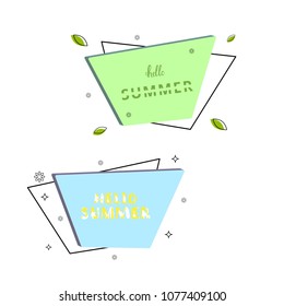 Set of Hello Summer trapezium banners. Vector illustration.