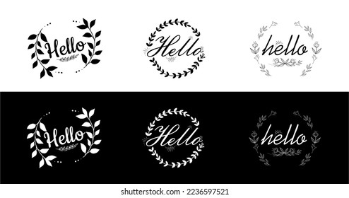 Set of hello text design. Can be use for label, emblem,sticker, tag, card, etc. Vector icon illustration
