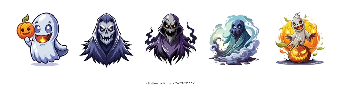 Set Helloweem Icons Charakter, Witch, Pempkin and Ghost
