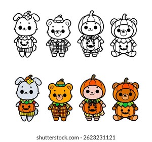 Set Helloweem Icons Charakter, Witch, Pempkin and Ghost