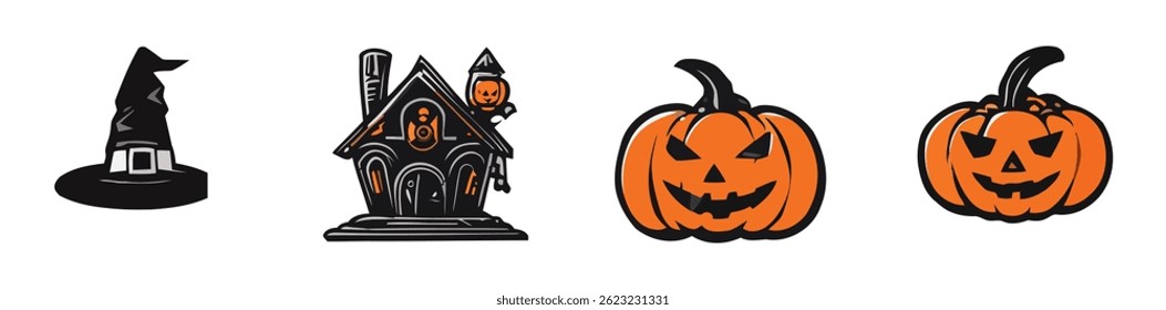 Set Helloweem Icons Charakter, Witch, Pempkin and Ghost